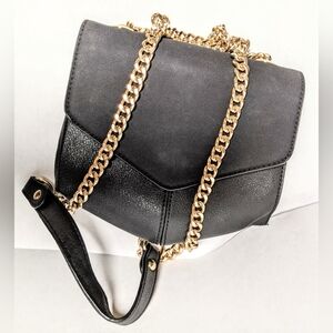 Black gold tone strap Crossbody with snap lock & zipper French style